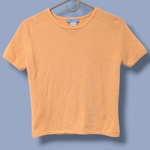 White + Warren Vintage Pastel Peach 100% Cashmere Short Sleeve Crewneck Shirt SM